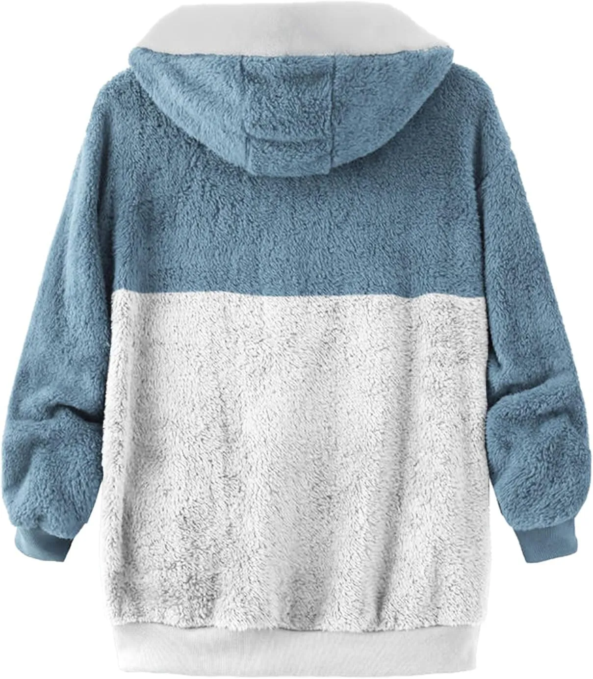 LCMTWX Fleece Jacket Women Loose Solid Color Artificial Wool Zipper Drawstring Long-Sleeved Hoodie Oversized Fluffy Winter