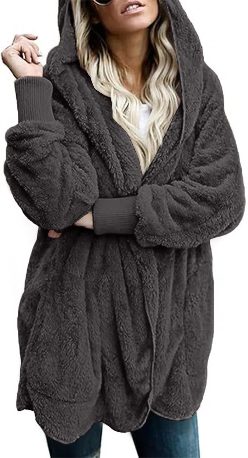 lcyhony Sherpa Fleece Jacket Women Oversized Trendy Lightweight Open Front Cardigans Soft Comfy Blanket Hoodie Winter Clothes