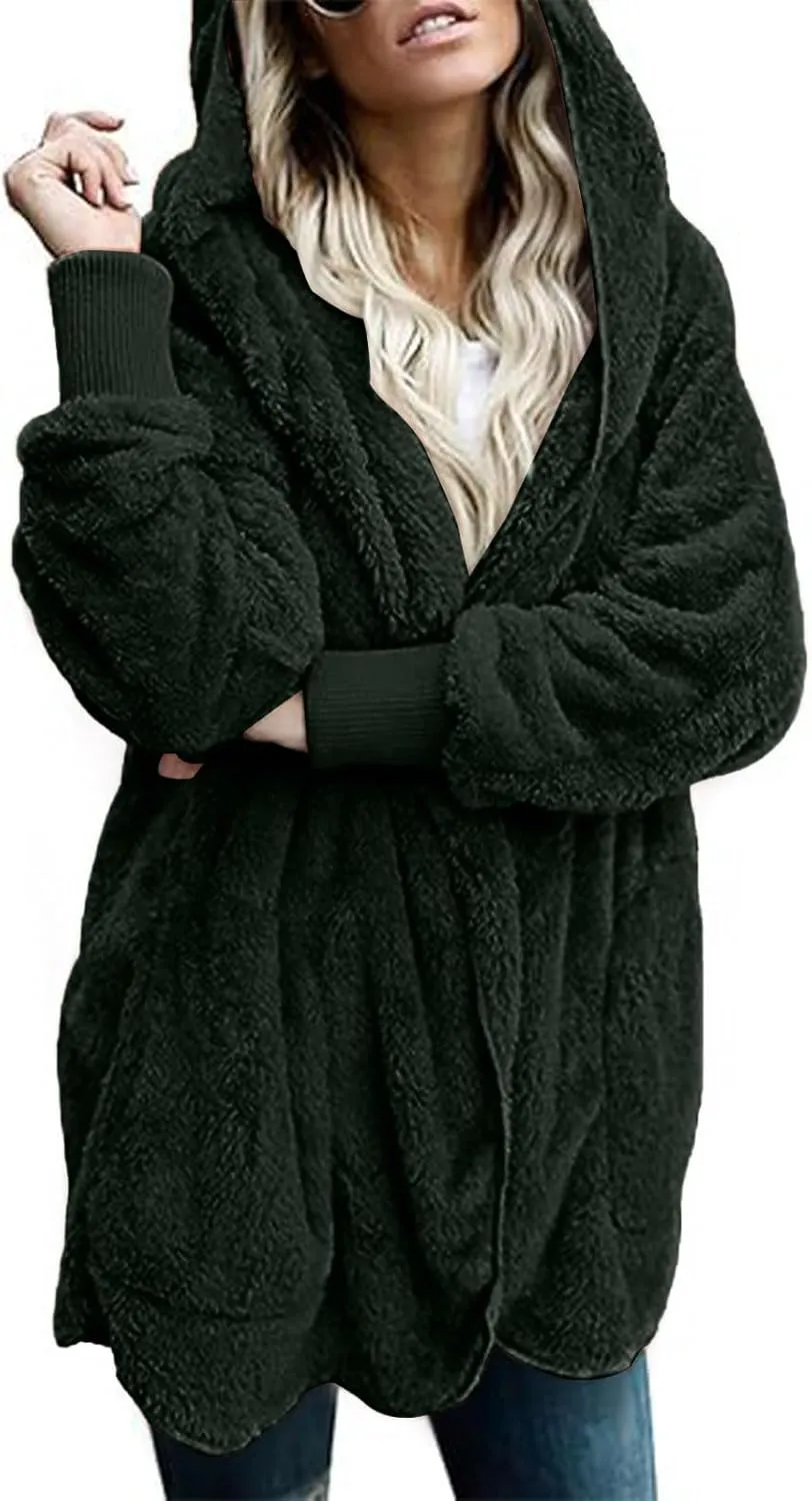 lcyhony Sherpa Fleece Jacket Women Oversized Trendy Lightweight Open Front Cardigans Soft Comfy Blanket Hoodie Winter Clothes