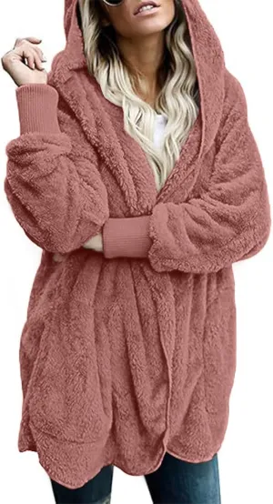 lcyhony Sherpa Fleece Jacket Women Oversized Trendy Lightweight Open Front Cardigans Soft Comfy Blanket Hoodie Winter Clothes