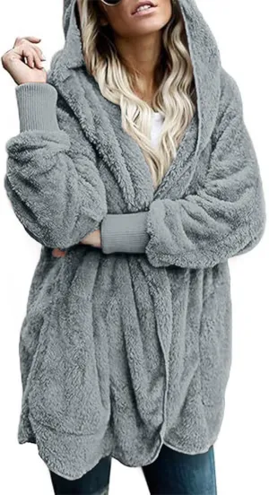 lcyhony Sherpa Fleece Jacket Women Oversized Trendy Lightweight Open Front Cardigans Soft Comfy Blanket Hoodie Winter Clothes