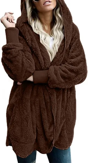 lcyhony Sherpa Fleece Jacket Women Oversized Trendy Lightweight Open Front Cardigans Soft Comfy Blanket Hoodie Winter Clothes