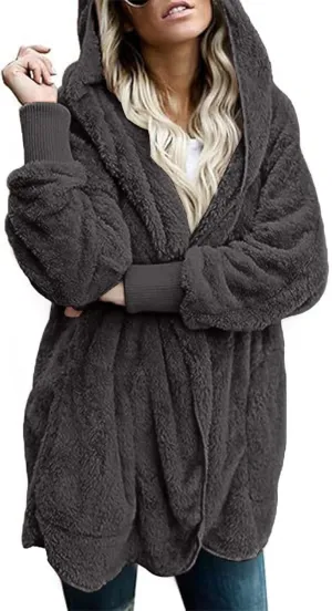 lcyhony Sherpa Fleece Jacket Women Oversized Trendy Lightweight Open Front Cardigans Soft Comfy Blanket Hoodie Winter Clothes