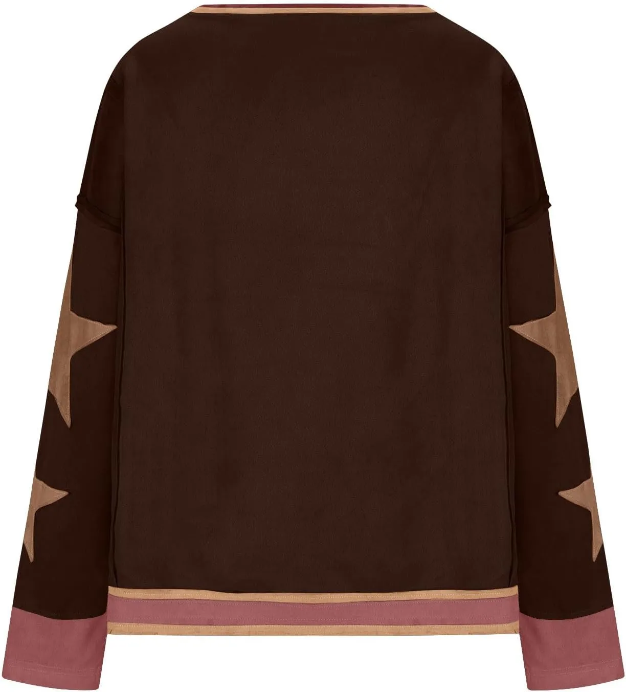 Lenago Graphic Tees for Women Trendy Star Print Stitching Tops Color Block T Shirts Long Sleeve Shirts Crew Neck Blouses