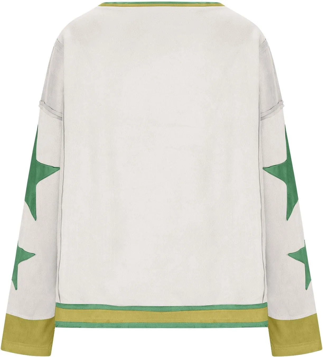Lenago Graphic Tees for Women Trendy Star Print Stitching Tops Color Block T Shirts Long Sleeve Shirts Crew Neck Blouses