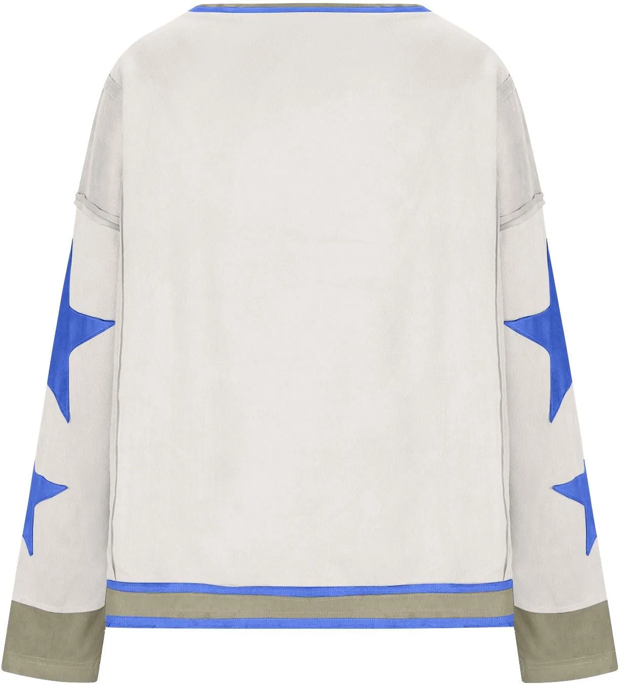 Lenago Graphic Tees for Women Trendy Star Print Stitching Tops Color Block T Shirts Long Sleeve Shirts Crew Neck Blouses