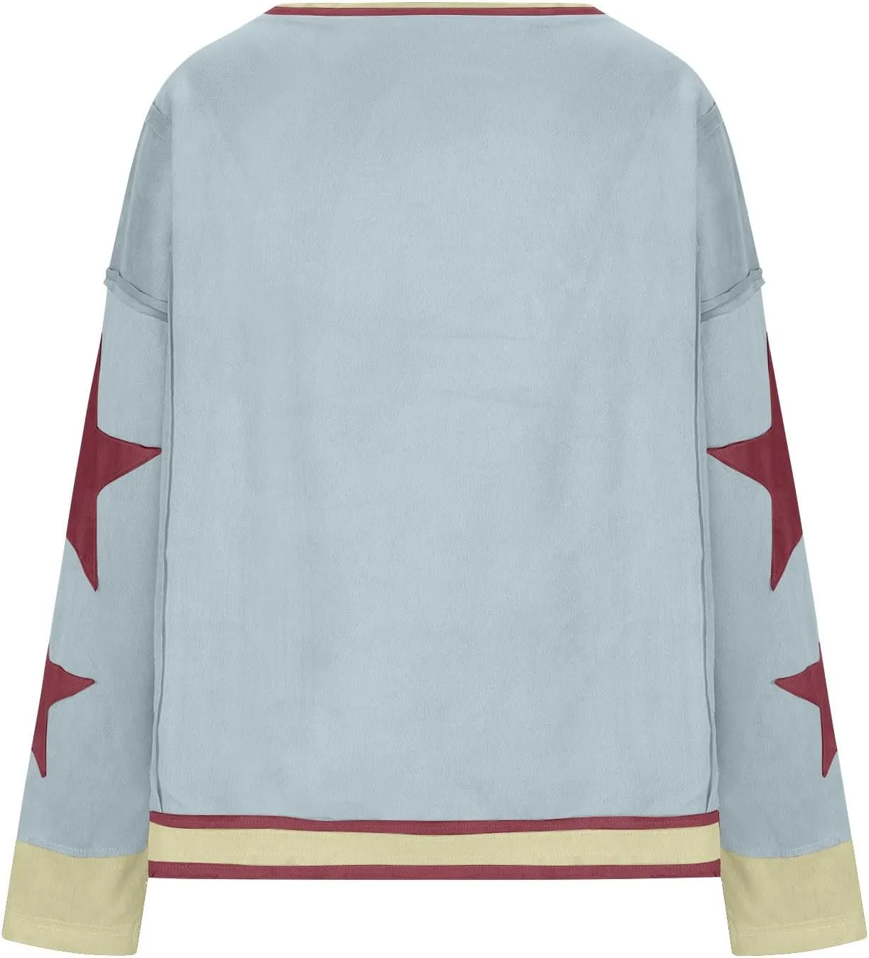 Lenago Graphic Tees for Women Trendy Star Print Stitching Tops Color Block T Shirts Long Sleeve Shirts Crew Neck Blouses