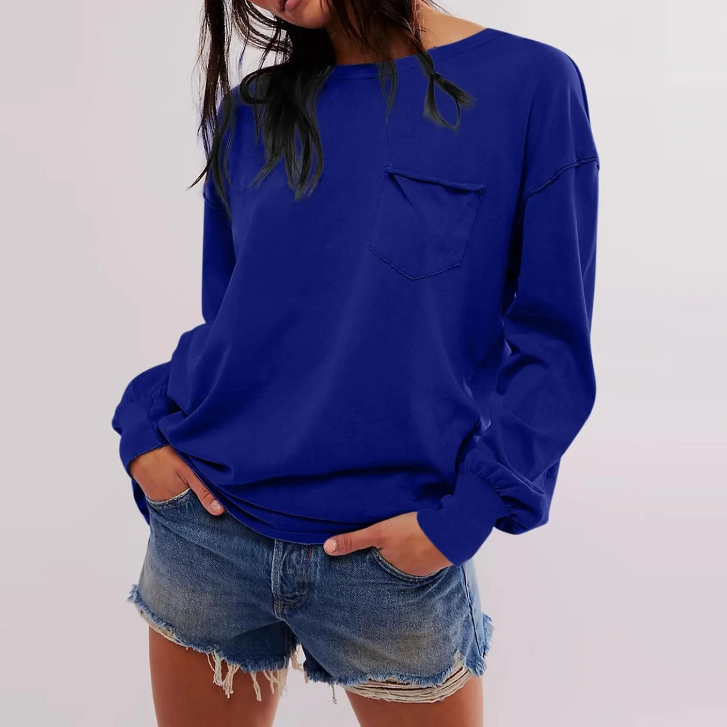 Lenago Graphic Tees for Women Trendy Star Print Stitching Tops Color Block T Shirts Long Sleeve Shirts Crew Neck Blouses