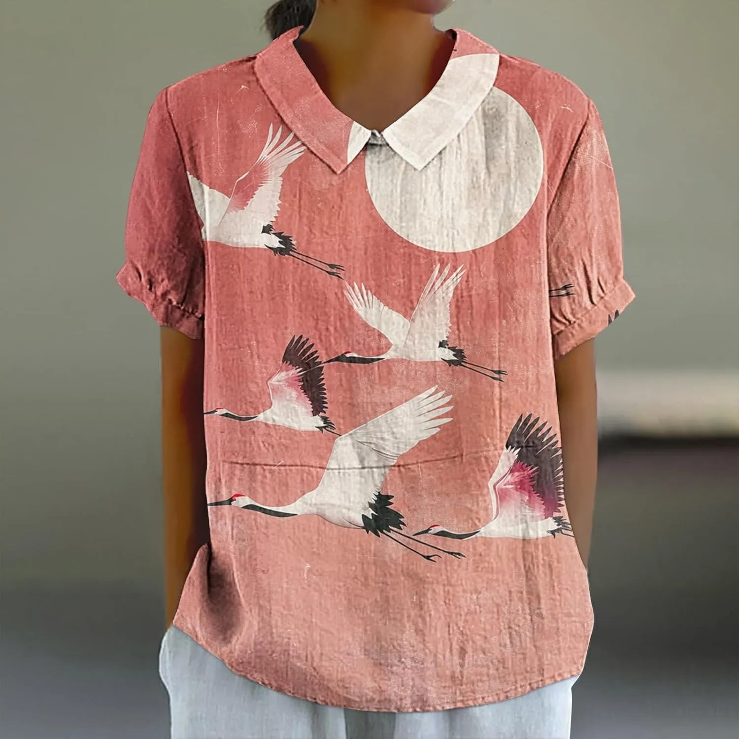 Linen Blouses Button Shirts Top Fresh Gradient Short Sleeved Pullover Top Bathing Suit Cover Up Spring Tops for