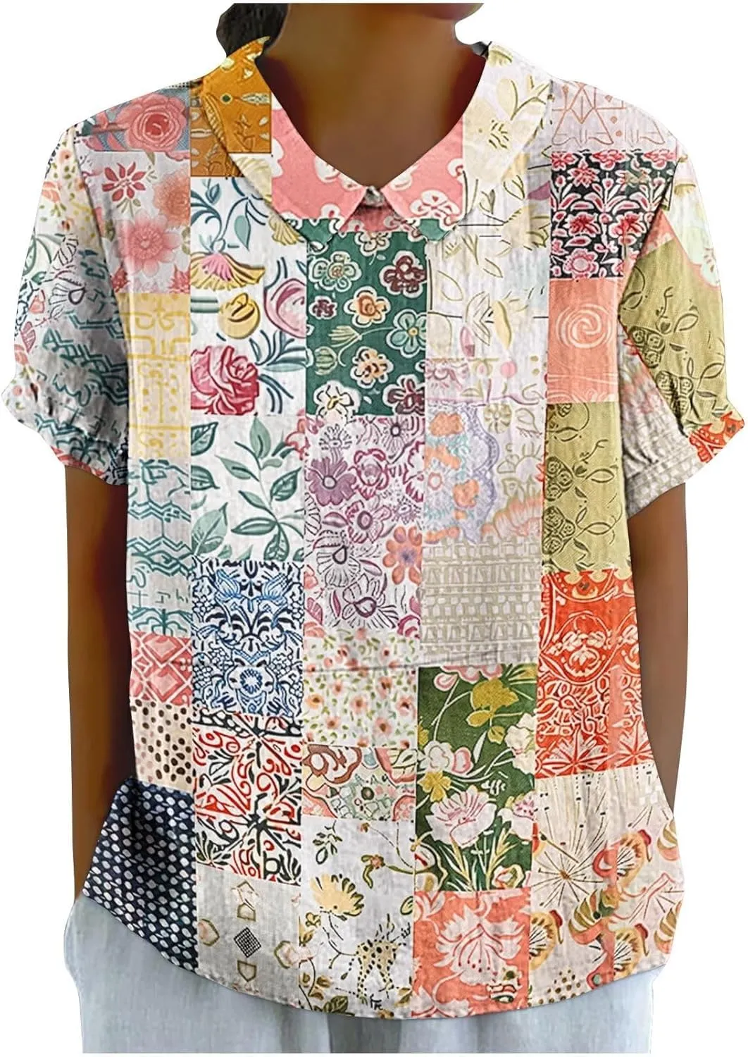 Linen Blouses Button Shirts Top Fresh Gradient Short Sleeved Pullover Top Bathing Suit Cover Up Spring Tops for