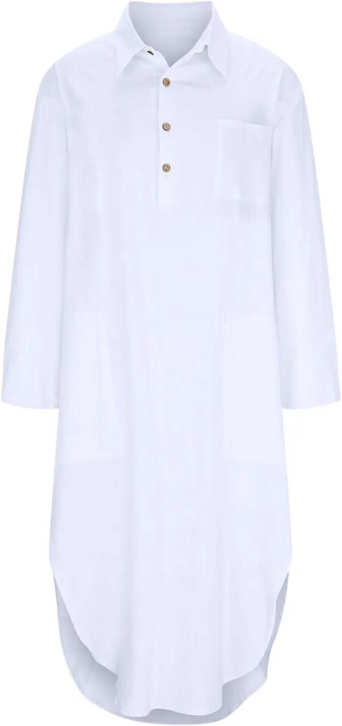 Linen Shirt Dress for Women Button Down Casual Collared Long Sleeve Dress Flowy Summer Vacation Dress with Pockets