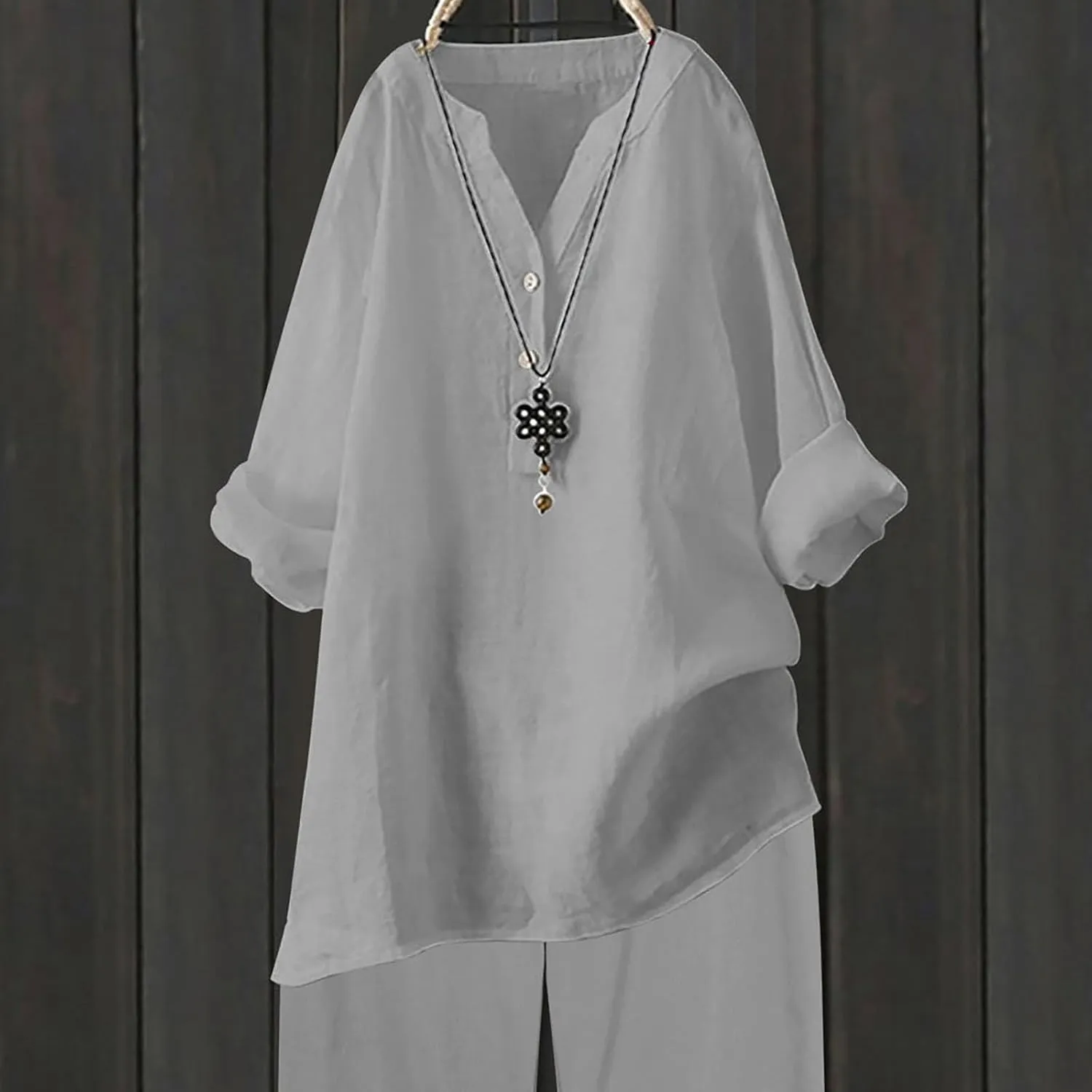 Loose Size Solid Shirt for Women Casual Long Sleeve Blouse Button Open Front Outwear Comfy Tops Work Office Tops
