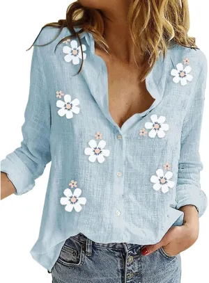 Loose Size Solid Shirt for Women Casual Long Sleeve Blouse Button Open Front Outwear Comfy Tops Work Office Tops