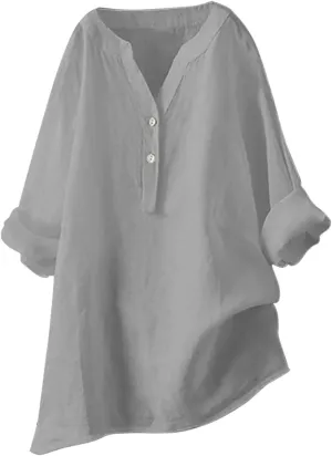 Loose Size Solid Shirt for Women Casual Long Sleeve Blouse Button Open Front Outwear Comfy Tops Work Office Tops
