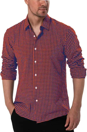 Manwan walk Men's Plaid Button Down Shirts Regular Fit Long Sleeve Casual Business Shirts