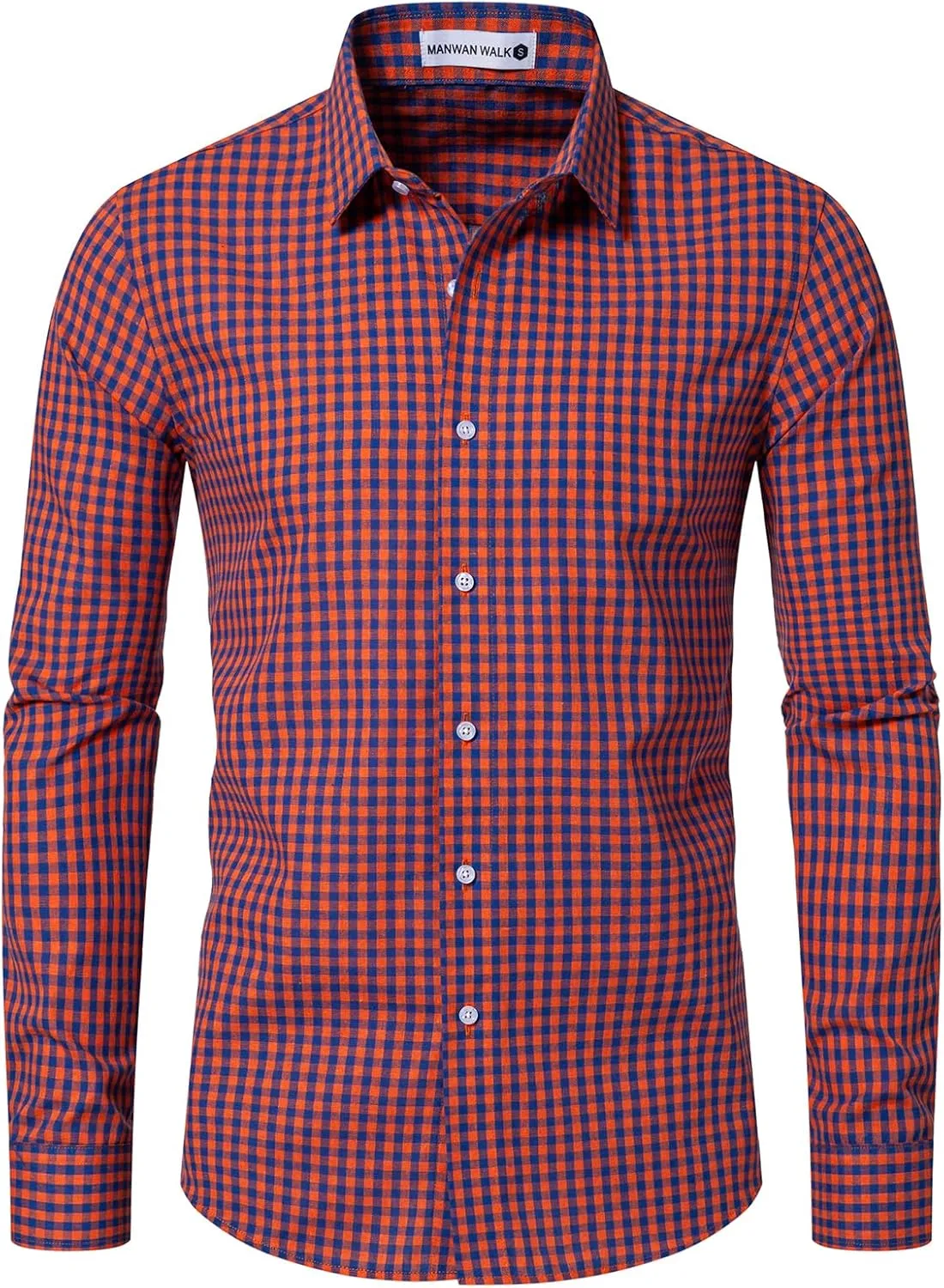 Manwan walk Men's Plaid Button Down Shirts Regular Fit Long Sleeve Casual Business Shirts