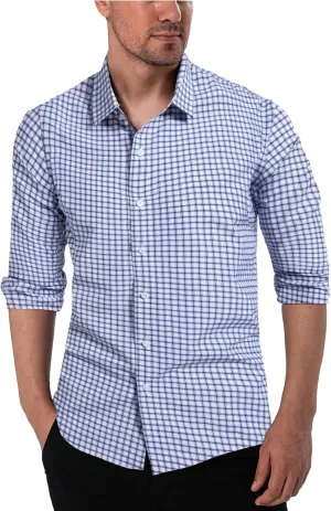 Manwan walk Men's Plaid Button Down Shirts Regular Fit Long Sleeve Casual Business Shirts