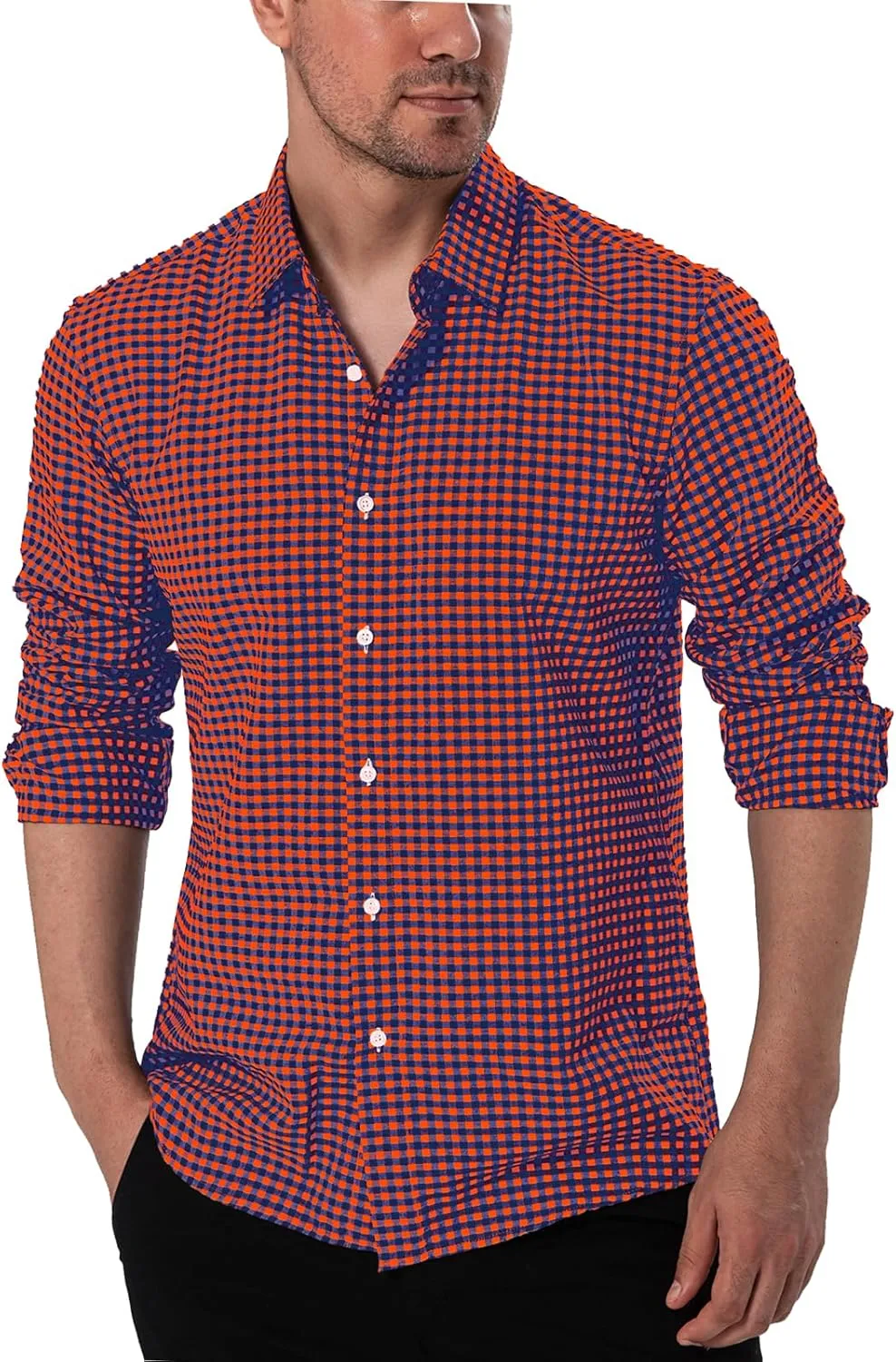 Manwan walk Men's Plaid Button Down Shirts Regular Fit Long Sleeve Casual Business Shirts