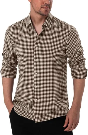 Manwan walk Men's Plaid Button Down Shirts Regular Fit Long Sleeve Casual Business Shirts