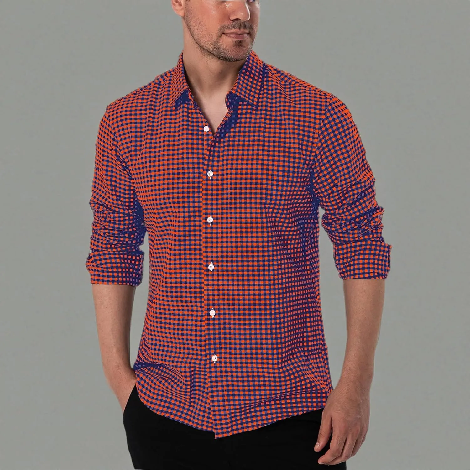Manwan walk Men's Plaid Button Down Shirts Regular Fit Long Sleeve Casual Business Shirts