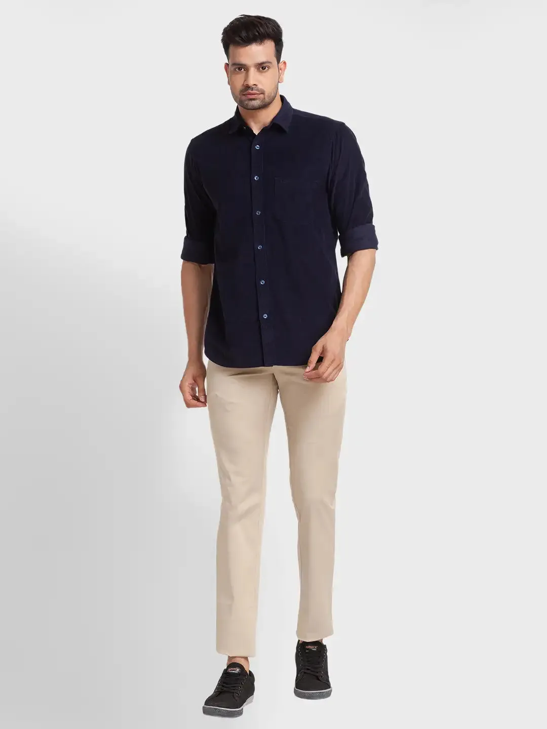 Men Blue Tailored Fit Solid Cotton Full Sleeve Shirts