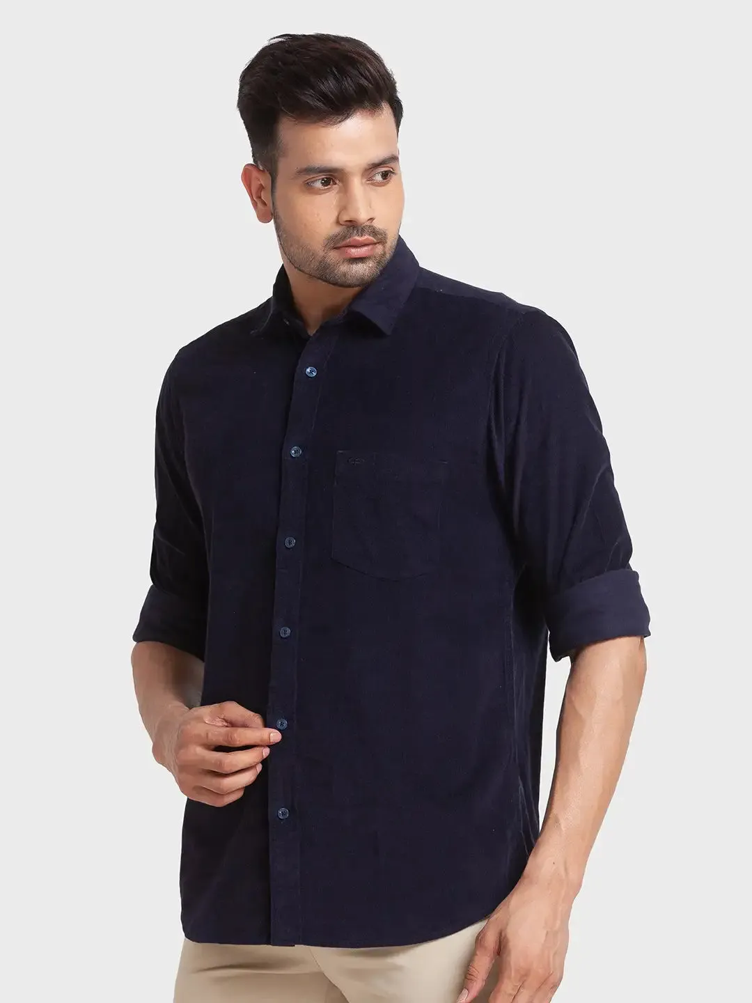 Men Blue Tailored Fit Solid Cotton Full Sleeve Shirts