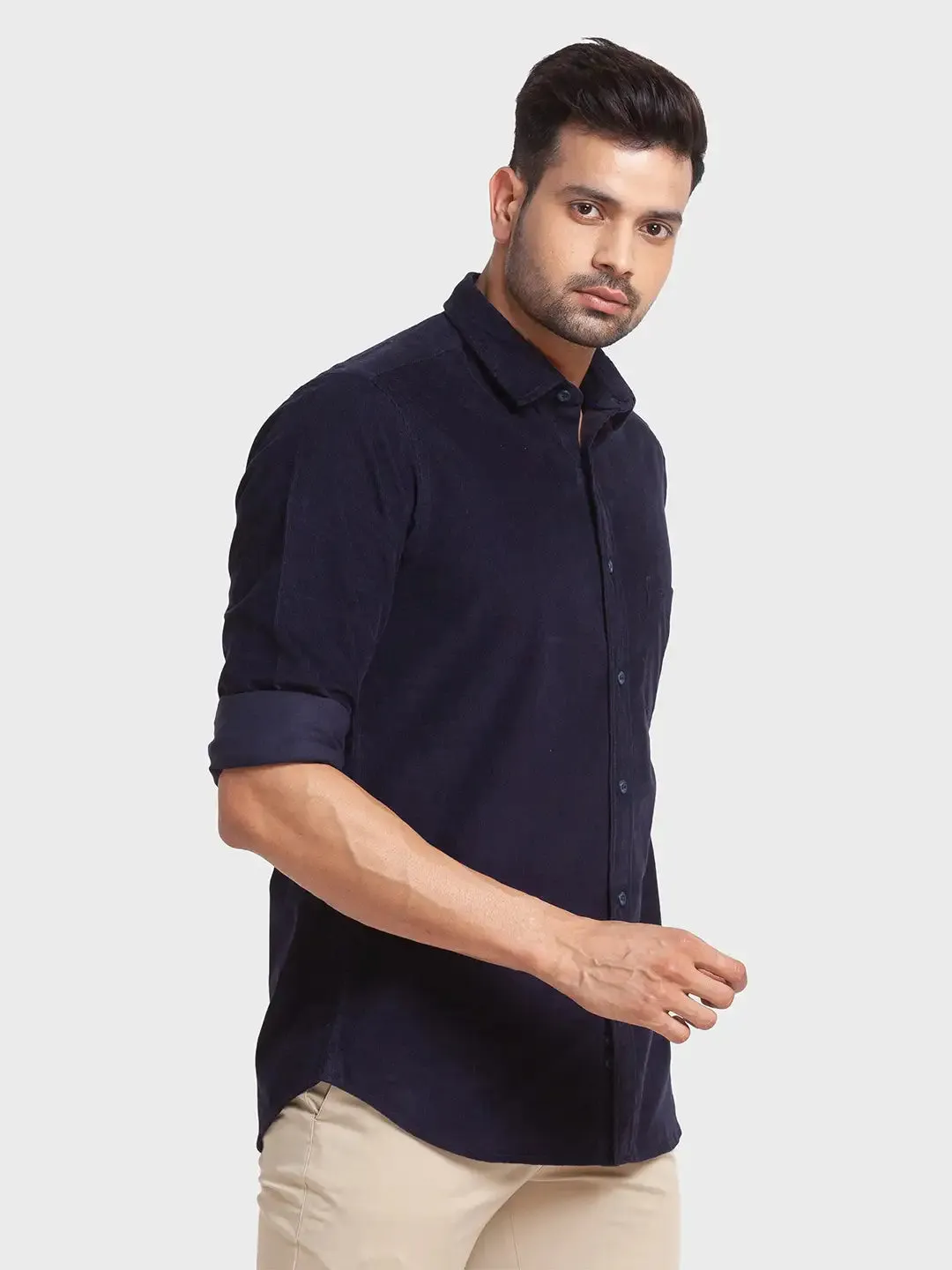 Men Blue Tailored Fit Solid Cotton Full Sleeve Shirts
