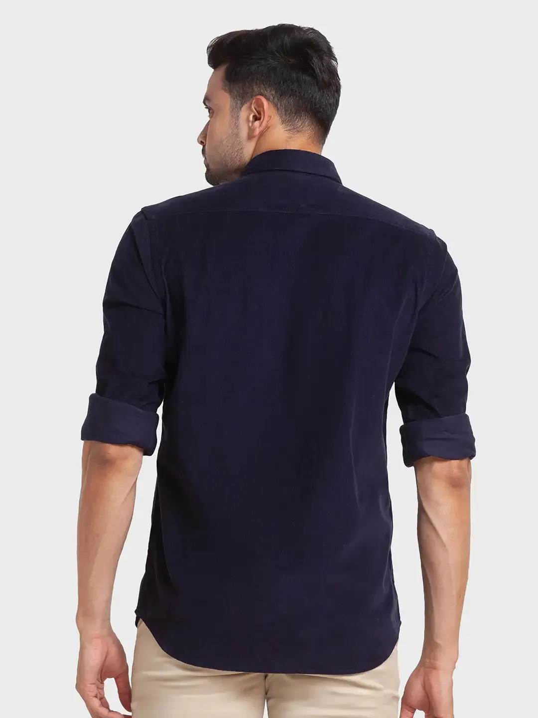 Men Blue Tailored Fit Solid Cotton Full Sleeve Shirts