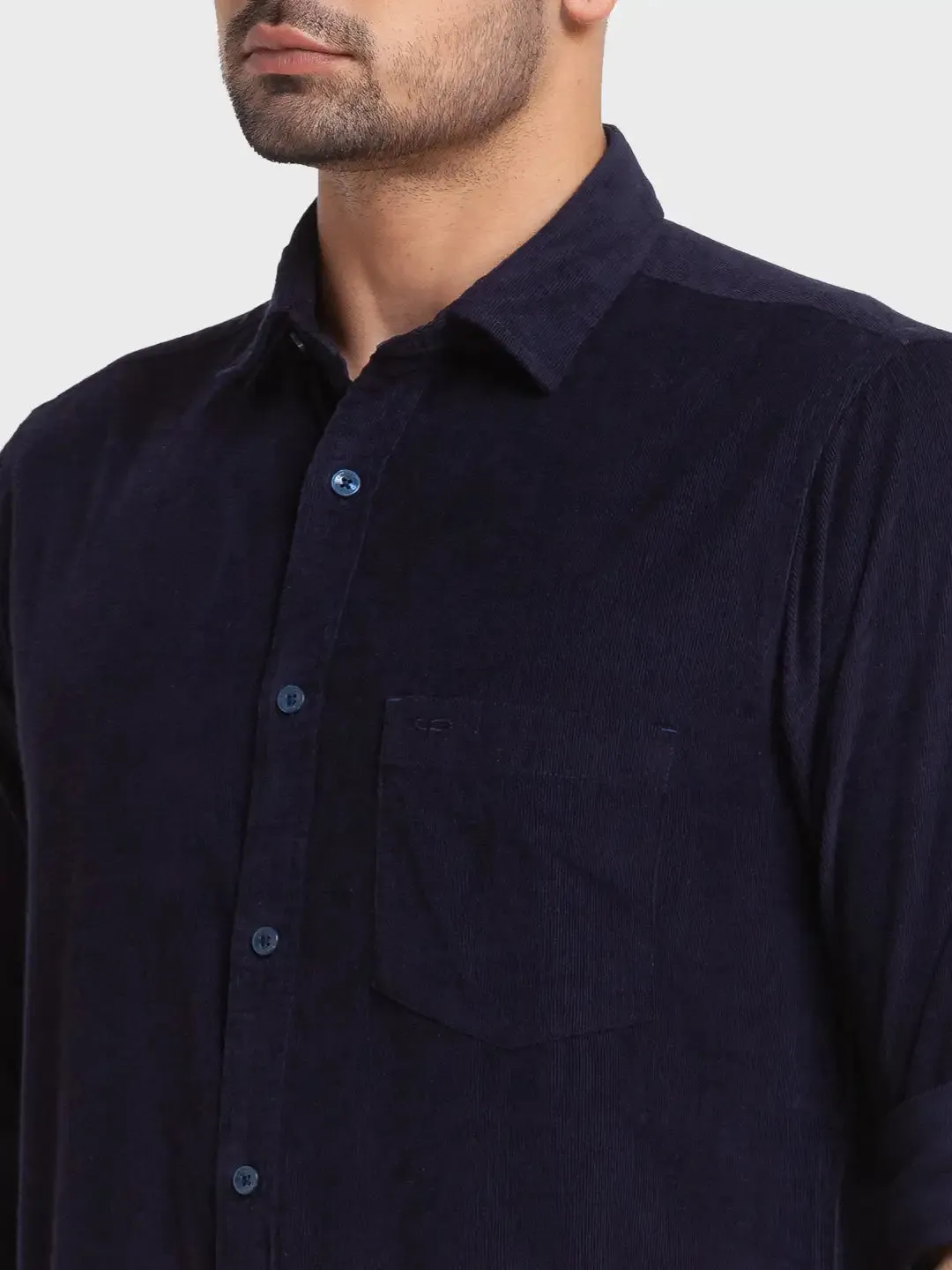 Men Blue Tailored Fit Solid Cotton Full Sleeve Shirts