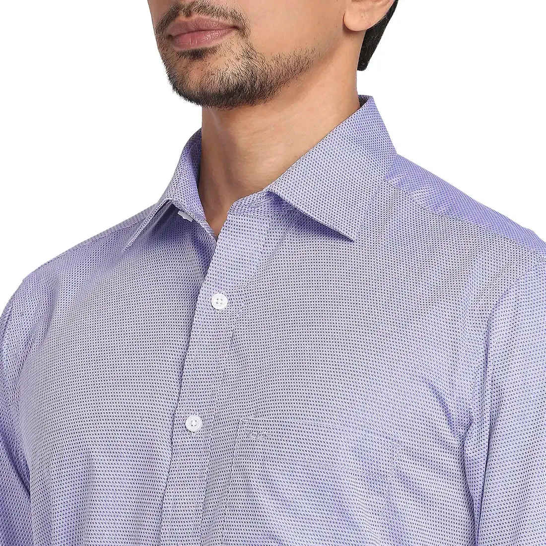 Men Blue Tailored Fit Solid-Dobby Cotton Full Sleeve Shirts