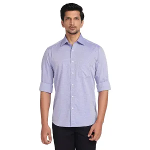 Men Blue Tailored Fit Solid-Dobby Cotton Full Sleeve Shirts