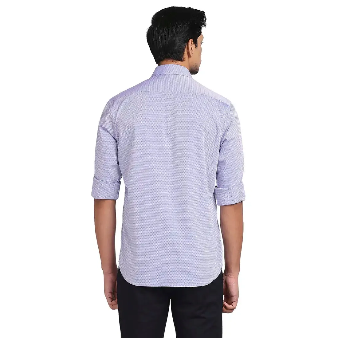 Men Blue Tailored Fit Solid-Dobby Cotton Full Sleeve Shirts