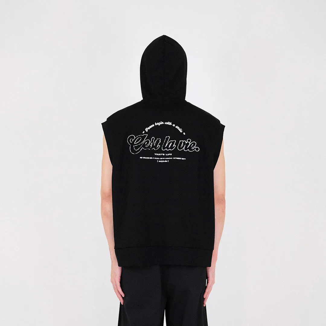 Men Oversized Sleeveless Hoodie - Black - SM2311167C