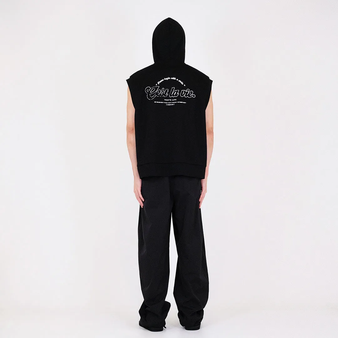 Men Oversized Sleeveless Hoodie - Black - SM2311167C