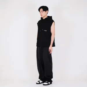 Men Oversized Sleeveless Hoodie - Black - SM2311167C