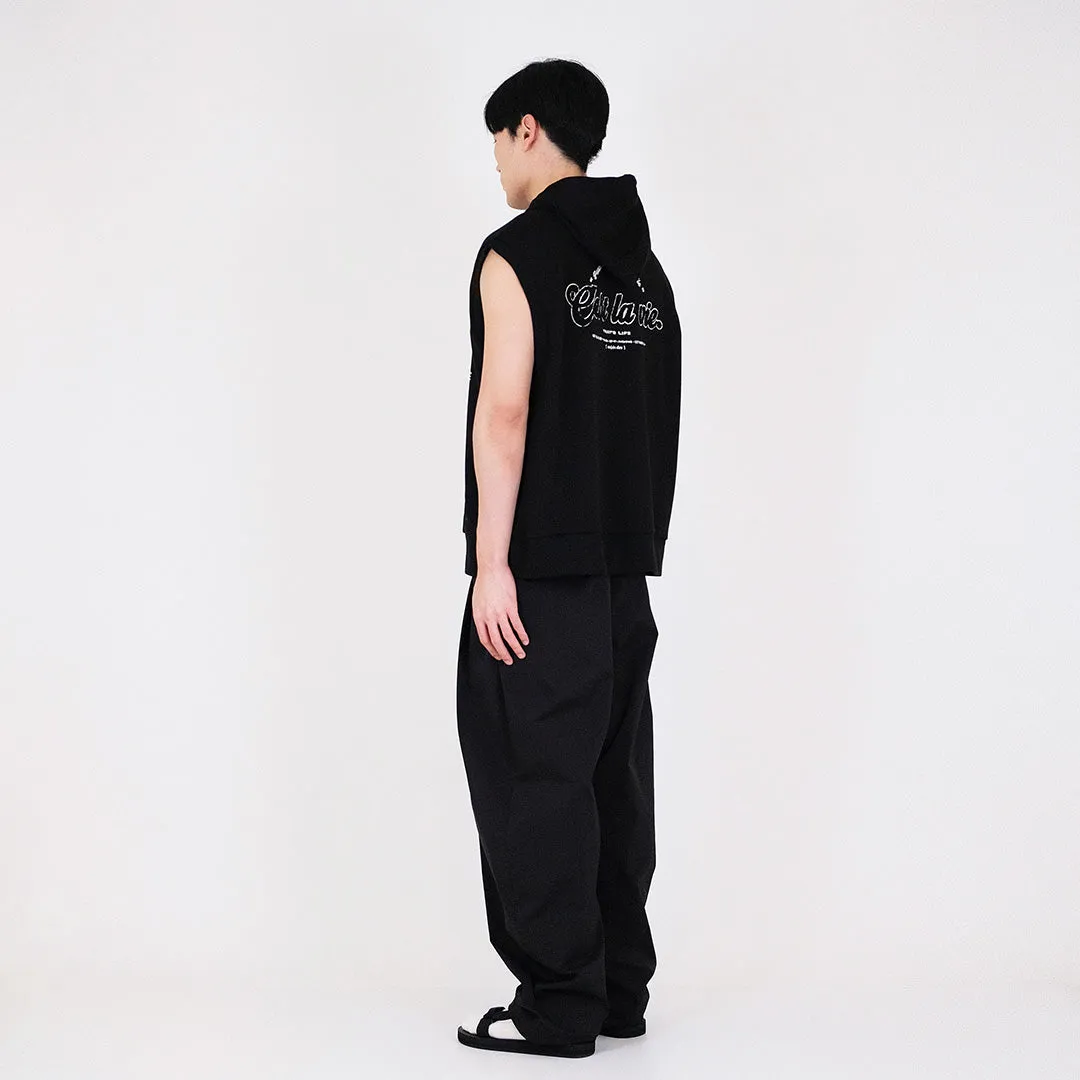 Men Oversized Sleeveless Hoodie - Black - SM2311167C