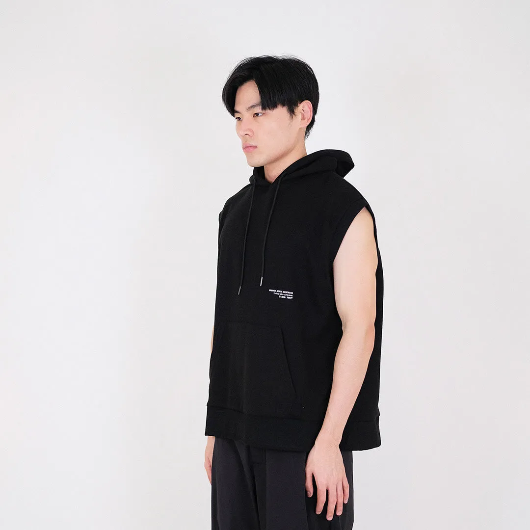 Men Oversized Sleeveless Hoodie - Black - SM2311167C