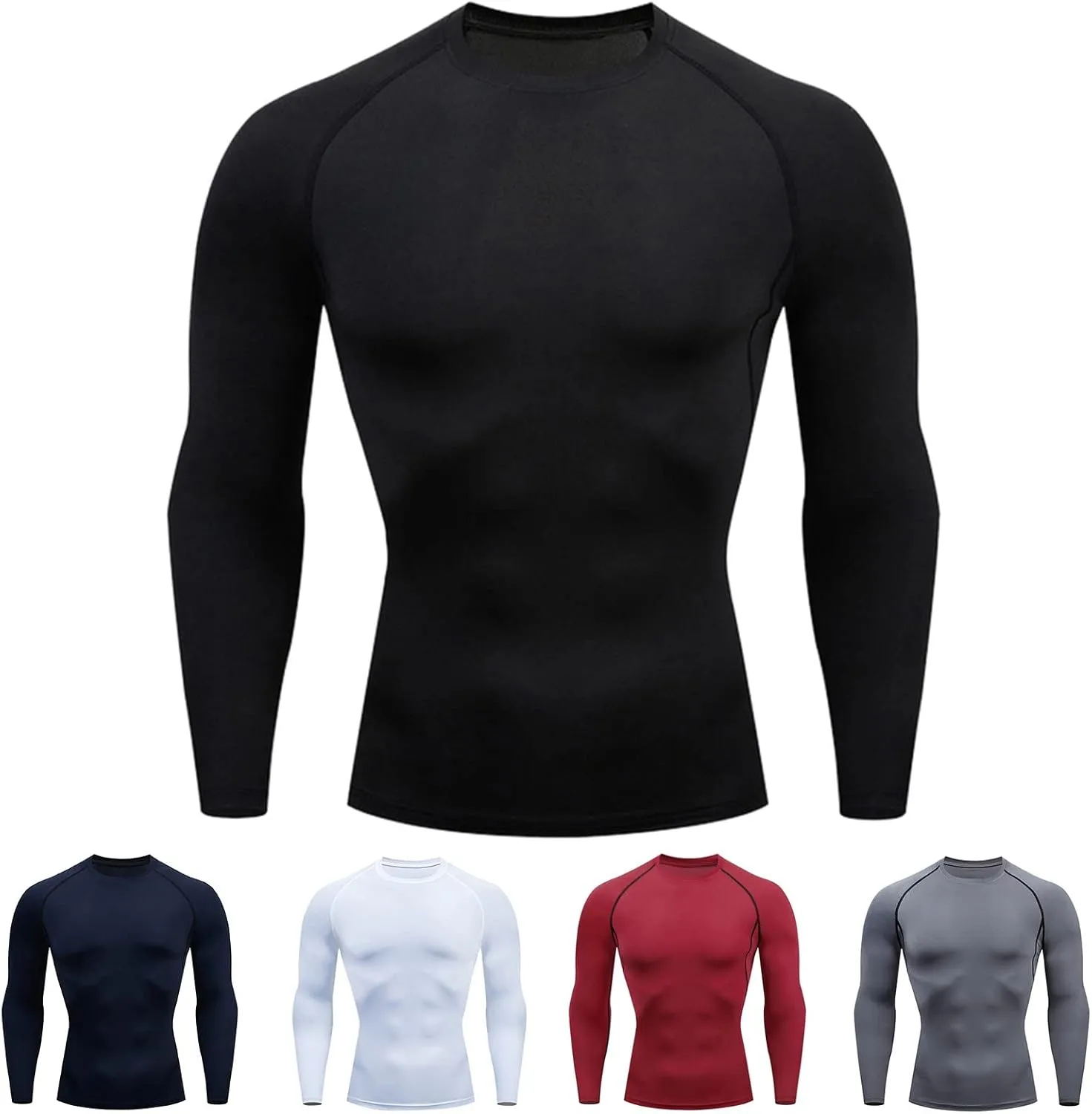 Mens Compression Shirt Long Sleeve Slim Fit Workout T Shirts Athletic Undershirt Dry Fit Sports Tight Cooling Gym Tops