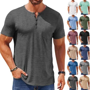 Mens Henley Shirts Short Sleeve Plus Size Button Down Shirts Slim Fit Plain T Shirts Basic Sports T-Shirts Work Tops