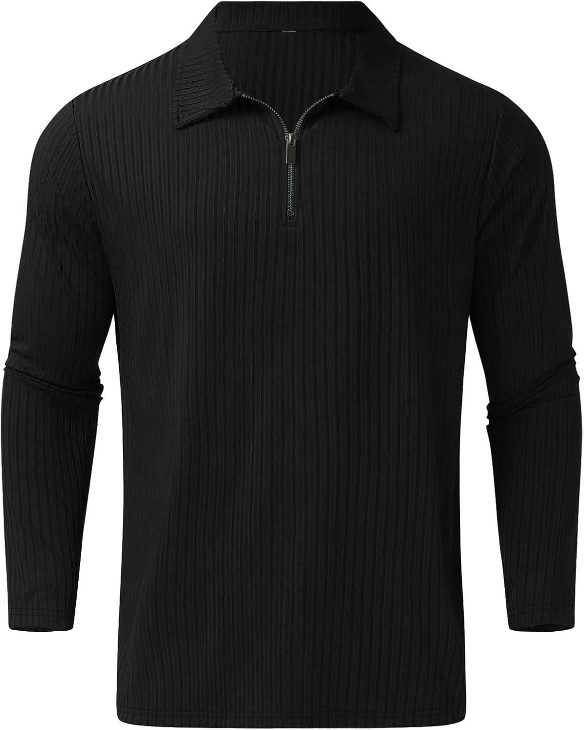 Men's Muscle T Shirt Stretch Long Sleeve Workout Shirts Slim Fit Casual Plain Tees Stylish Quarter Zip Polo Shirt