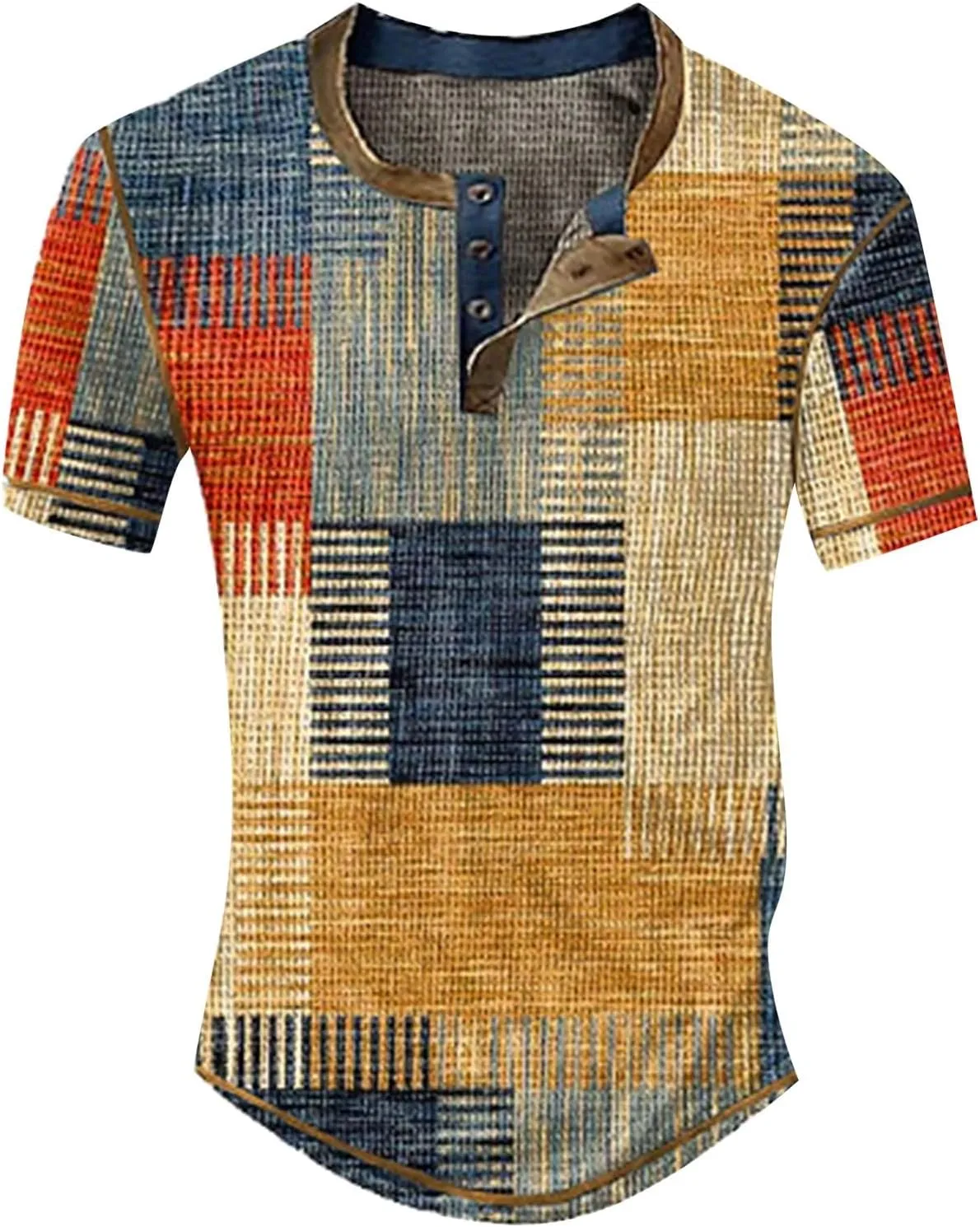 Men's Shirts Sleeved Casual Top Striped Plaid Retro Western Denim Print Button Men's T Shirt Top Polo White Tees
