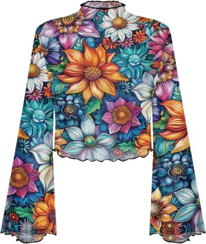 Mesh Tops for Women Sexy Plus Size Bell Sleeve Top Mesh Lettuce Trim Tops Sexy Crop Tops