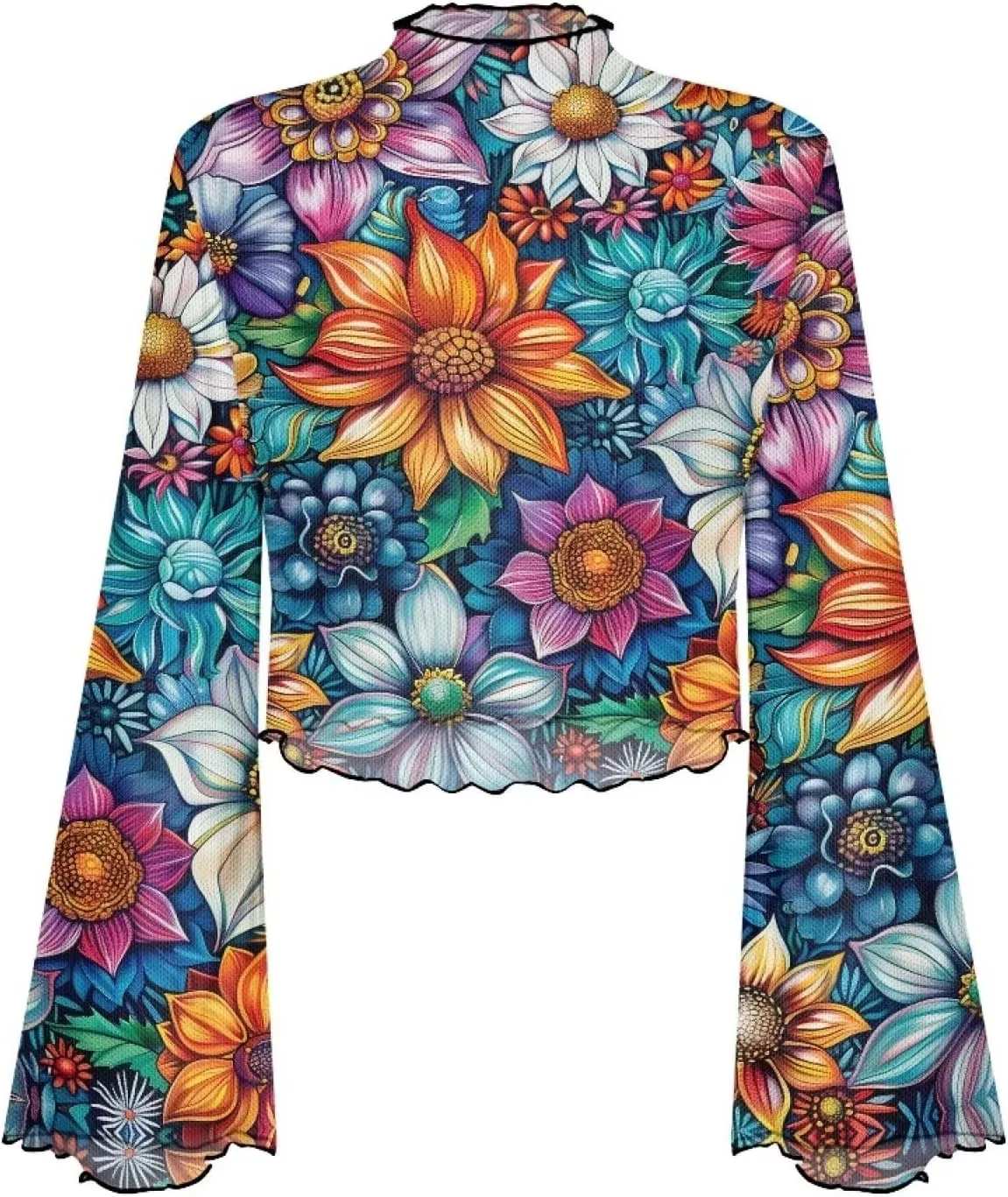 Mesh Tops for Women Sexy Plus Size Bell Sleeve Top Mesh Lettuce Trim Tops Sexy Crop Tops