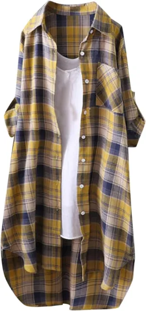 Mid Length Plaid Shirt for Women 2024 Spring and Autumn New Shirt Korean Style Long Sleeved Loose Coat Top