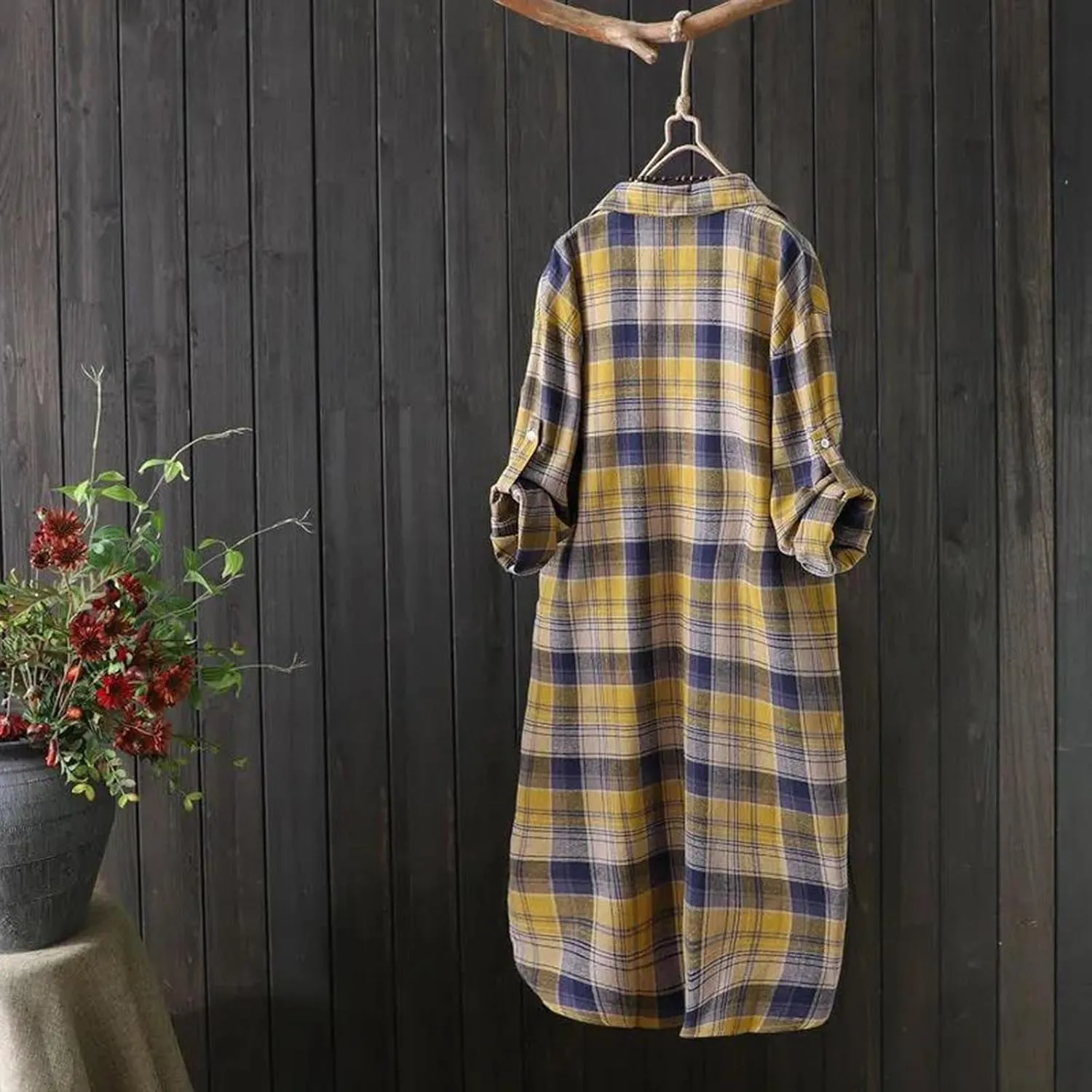Mid Length Plaid Shirt for Women 2024 Spring and Autumn New Shirt Korean Style Long Sleeved Loose Coat Top