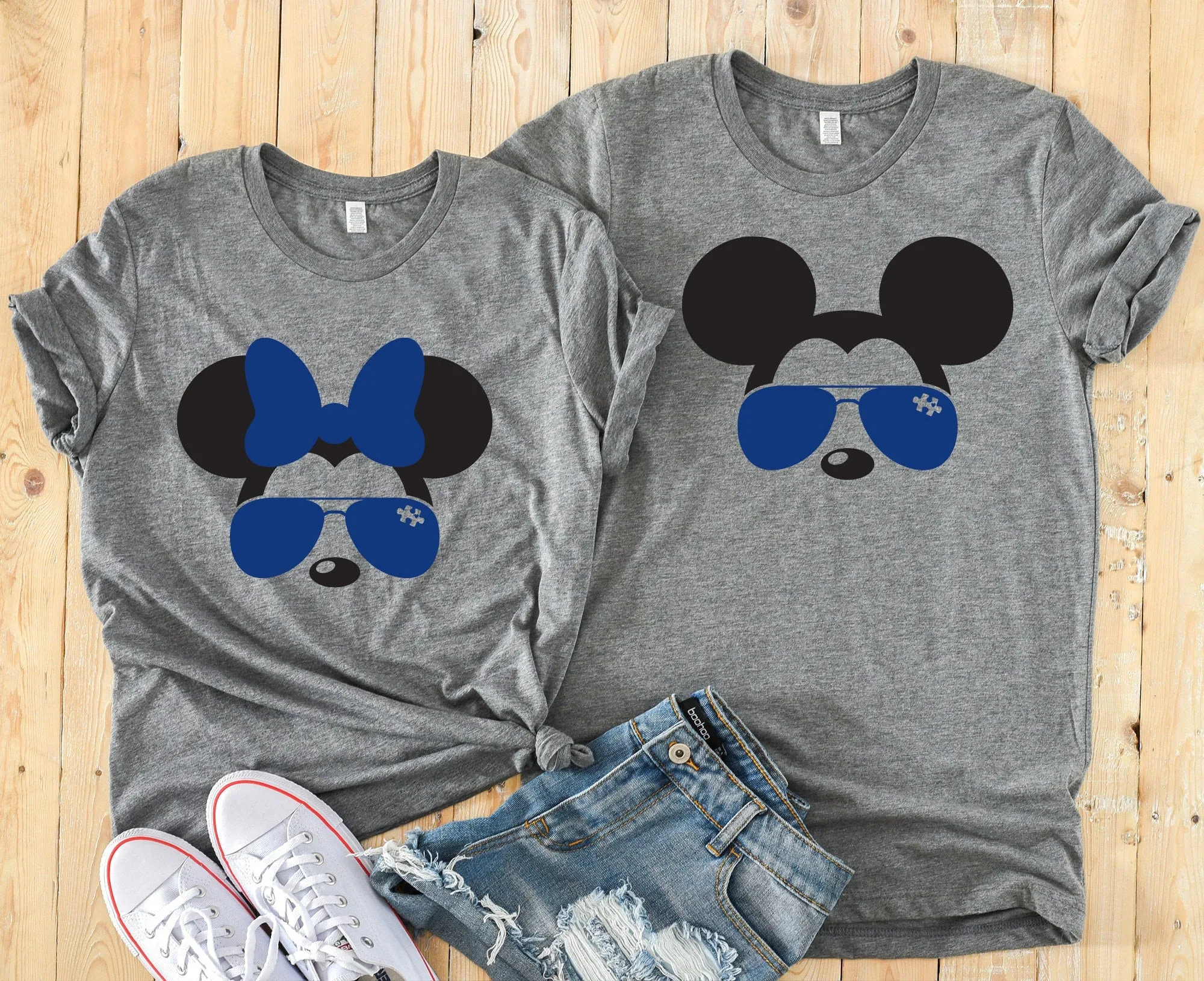 Minnie and Mickey Autism Puzzle Sunglasses T Shirts - Disney Autism Couple Shirt- Matching Disney Shirts- Spectrum Awareness Disney Shirt