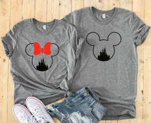 Minnie and Mickey Shirts - Disney Couples - Matching Shirts - Disney Castle in Minnie Mickey Silhouette