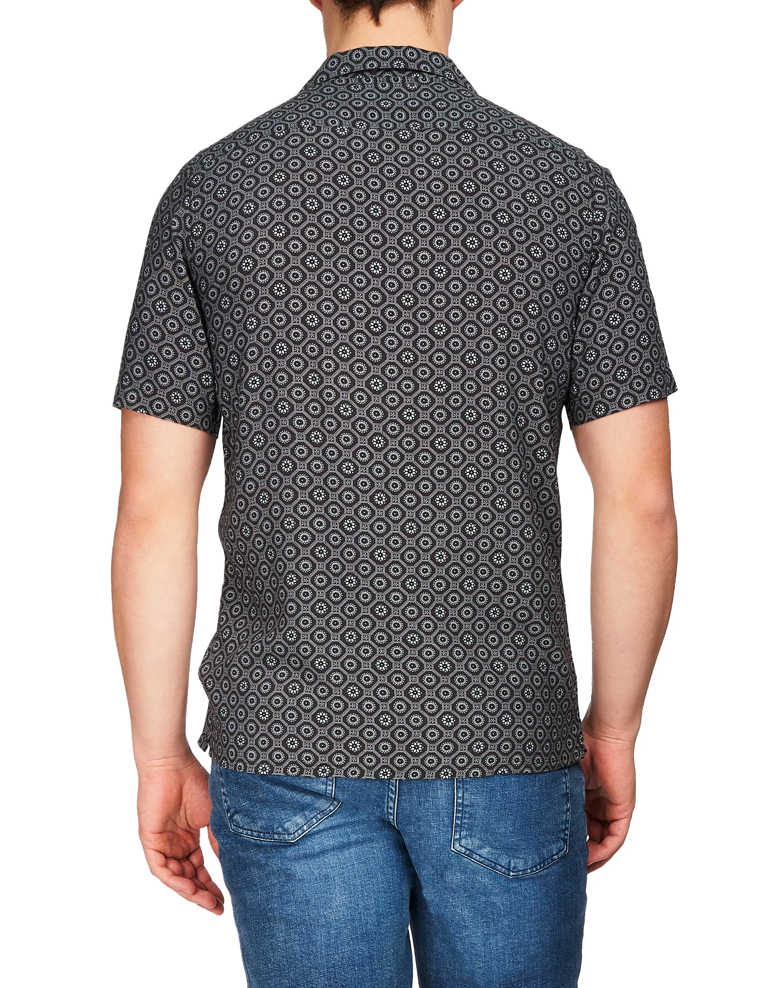 Modern English Short Sleeve Tile Print Shirt