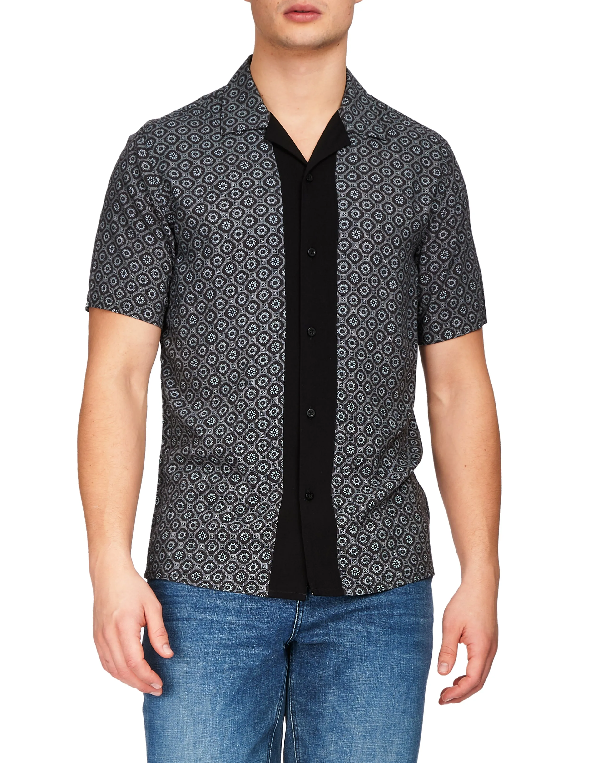 Modern English Short Sleeve Tile Print Shirt