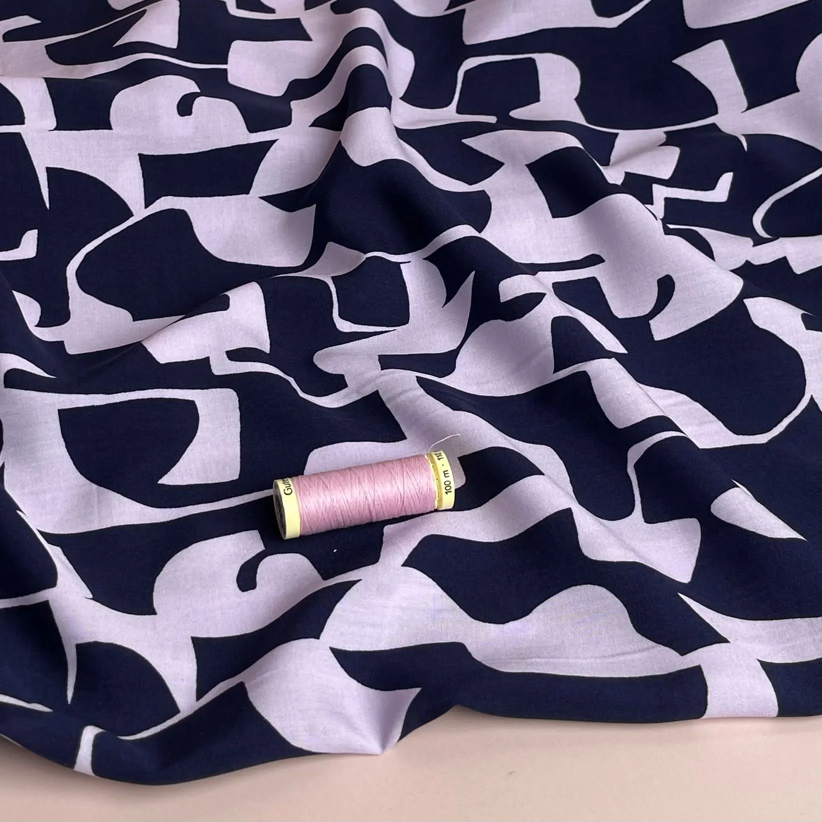 Modernist Shapes in Navy and Pink Viscose Fabric